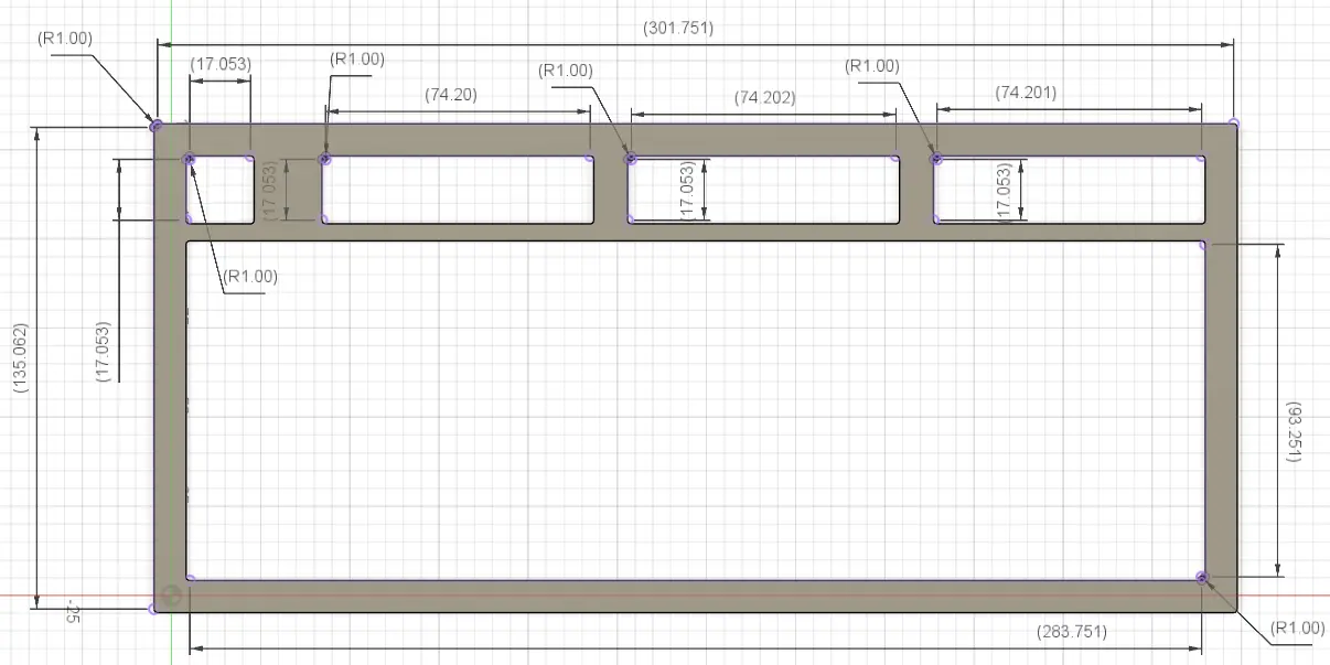 Fusion 360 drawing of the top frame