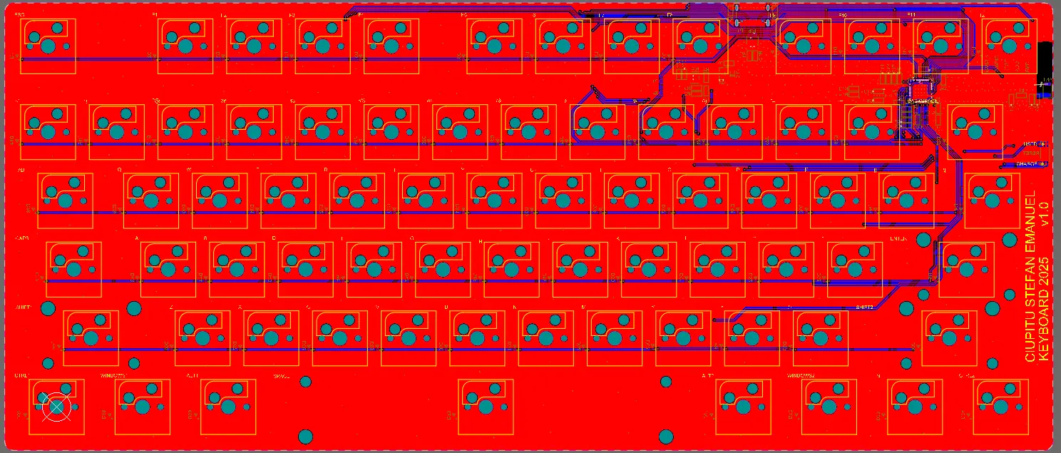 PCB layout, bottom copper